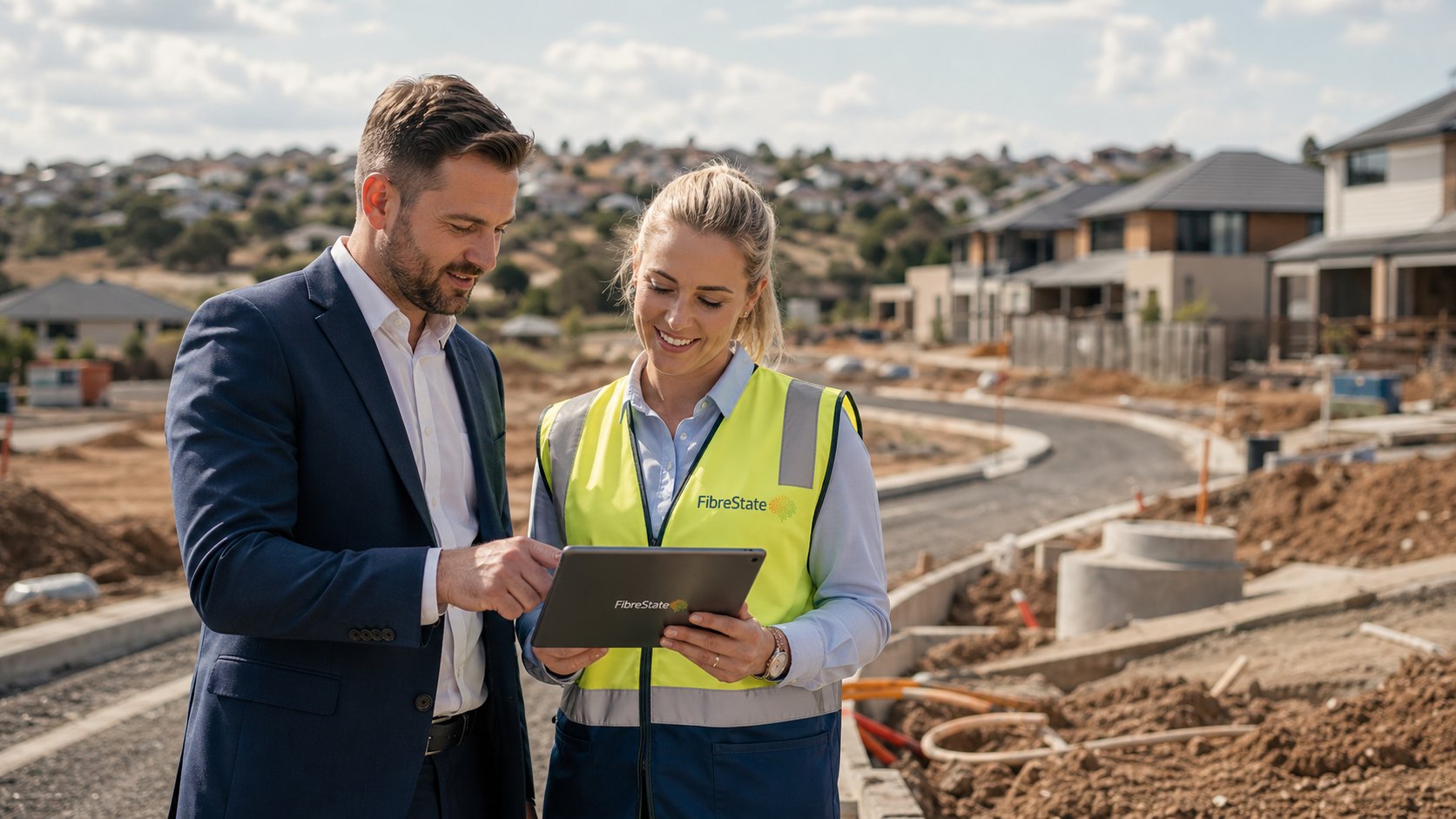 FibreState team members on estate site